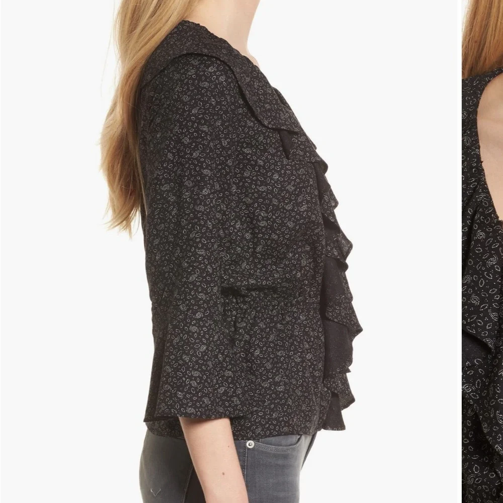 HINGE Print Cascade Ruffle Top - Picture 3 of 9